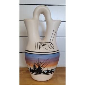 Signed Native American Navajo Pottery Wedding Vase